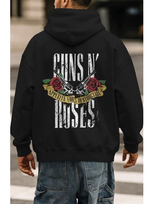 Sevbano Guns N' Roses Rock Metal Müzik Grubu Sırt Baskılı Unisex Oversize Premium Hoodie