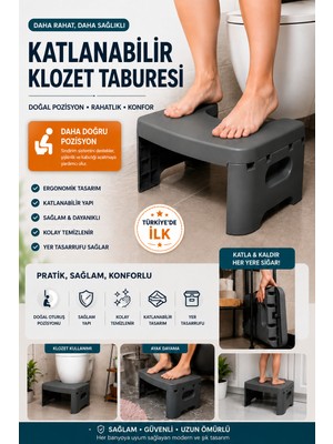 Funny Life Katlanabilir Klozet Taburesi Ergonomik Tuvalet Basamağı Antrasit Plastik Malzeme ile