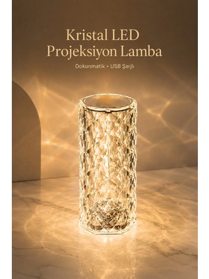 Yenilig Kristal LED Projeksiyon Lamba – Dokunmatik Sensörlü, USB Şarjlı, 3 Işık Modlu Dekoratif Masa Lambası Çok Renkli