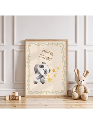 Luxor Pixels (Çerçevesiz) Dream Big Little One Sevimli Panda Çocuk Odası Poster