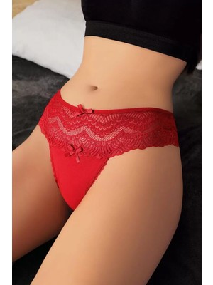 Marsilyan™- Büyük Beden Bel Kısmı Dantelli Fantezi Kırmızı Tanga String