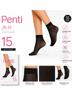 Kota Penti Fit 15DEN Siyah Renk Soket Çorap 3 Adet