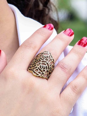 Esha Trend Otantik Çiçek Desenli Antik Ayarlanabilir Kadın Vintage Yüzük EUY1277