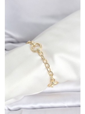 Clariss Gürbelle Özel_cm 14K Gold Renk Lazerli Halka Model Kadın Bileklik