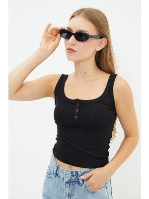 FullaModa Yarım Çıtçıtlı Askılı Crop Body