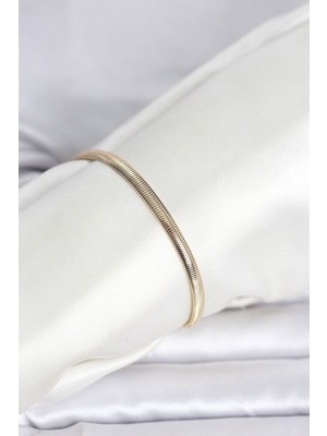 Clariss Gürbelle Özel_cm 14K Gold Renk Yassı Yılan Zincir Model Kadın Bileklik