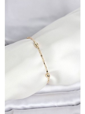 Clariss Gürbelle Özel_cm 14K Gold Renk Damla Topçuk Model Kadın Bileklik