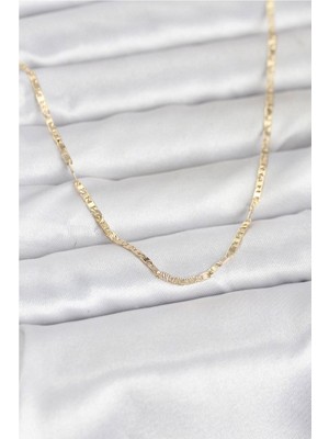 Clariss Gürbelle Özel_cm 14K Gold Renk Yassı Zincir Model 60 cm Kadın Kolye