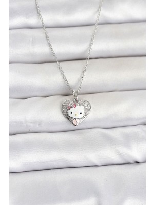 Clariss Gürbelle ÖZEL_316L Çelik Zincir Gümüş Renk Kitty Model Kolye