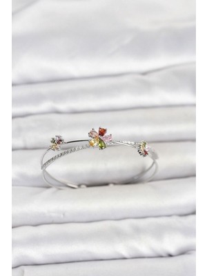 Clariss Gürbelle Özel_pirinç Gümüş Renk Renkli Çiçek Model Kadın Bileklik