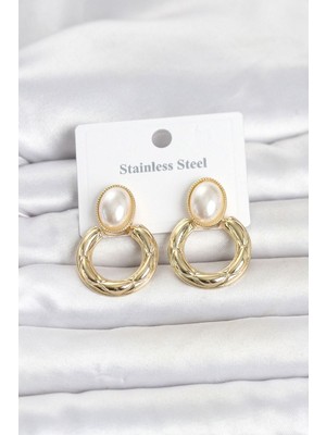 Clariss Gürbelle ÖZEL_316L Çelik Gold Renk Vintage Model Kadın Küpe