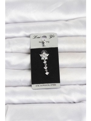 Clariss Gürbelle ÖZEL_316L Cerrahi Çelik Sallantılı Çiçek Model Göbek Piercing