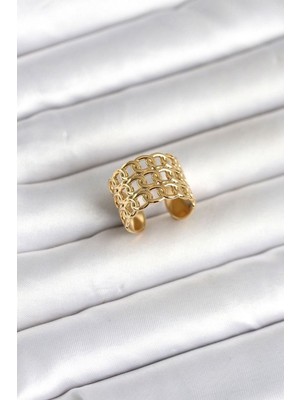 Clariss Gürbelle ÖZEL_316L Çelik Gold Renk Zincir Model Kadın Yüzük
