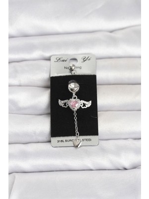Clariss Gürbelle ÖZEL_316L Cerrahi Çelik Kanatlı Kalp Model Göbek Piercing