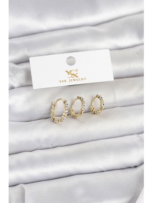Clariss Gürbelle Özel_pirinç Gold Renk Nazarlı Model 3'lü Kadın Küpe