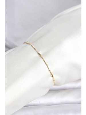 Clariss Gürbelle Özel_cm 14K Gold Renk Barlı Yılan Zincir Model Kadın Bileklik