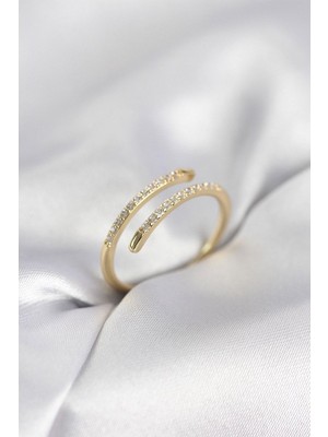 Clariss Gürbelle Özel_gold Renk Yılan Kuyruk Model Zirkon Taşlı Kadın Yüzük