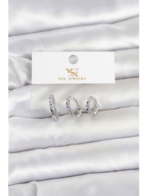 Clariss Gürbelle Özel_pirinç Gümüş Renk Nazarlı Model 3'lü Kadın Küpe
