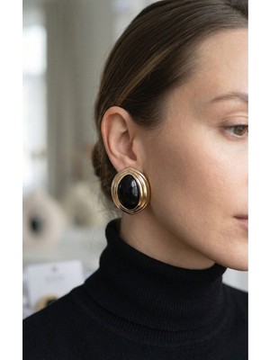 Clariss Gürbelle Özel_pirinç Siyah Badem Model Vintage Gold Kadın Küpe