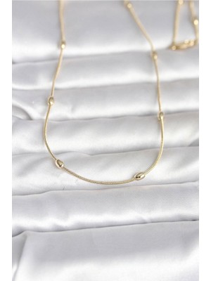 Clariss Gürbelle Özel_cm 14K Gold Renk Yılan Zincirli Damla Topçuk Model 60 cm Kadın Kolye