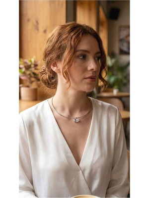 Clariss Gürbelle Özel_pirinç Gümüş Renk Choker Model Zirkon Taşlı Kadın Kolye