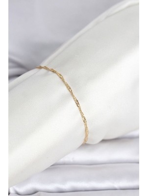 Clariss Gürbelle Özel_cm 14K Gold Renk Ezme Burgu Zincir Model Kadın Bileklik