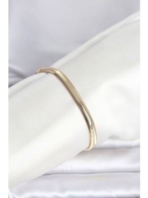 Clariss Gürbelle Özel_cm 14K Gold Renk Yassı Zincir Yılan Model Kadın Bileklik