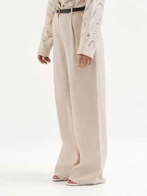 Karaca Bej %100 Keten Regular Fit Pantolon