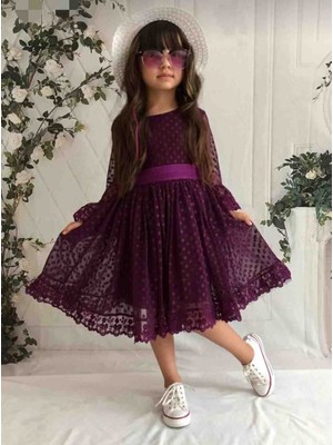 Kız Çocuk Mor Şapkalı Elbise Güpürlü Prenses Model Doğumgünü Elbisesi(5-7-9-11-13) Yaş