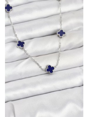 Uravas Store 316L Çelik Zincir Gümüş Renk Lacivert Baby Boy Yonca Kadın Kolye - TJ-BKO10574