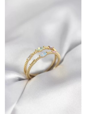 Uravas Store Gold Renk Karışık Renk Zirkon Taşlı Kadın Yüzük - TJ-BYK4020