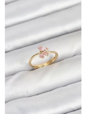 Uravas Store Pirinç Gold Renk Pembe Kelebek Kadın Yüzük - TJ-BYK3870