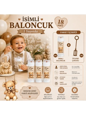 Bkmc Party Kişiye Özel Isimli Baloncuk 18 Adet – Ayıcık Temalı Doğum Günü Parti Hediyeliği Köpük Baloncuk Seti