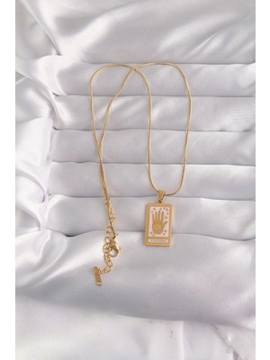 316L Çelik Gold Renk Pembe Mineli El Figür Tarot Kolye