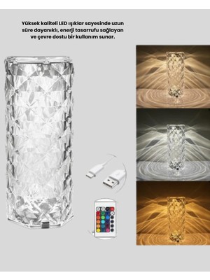 Kristal Rgb Led’li Kumandalı Masa ve Gece Lambası – Renkli Işık Modlarıyla Şık Dekoratif