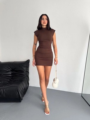 Mbb E-Ticaret Yarım Bogazlı Kolsuz Mini Boy Elbise - Kahve
