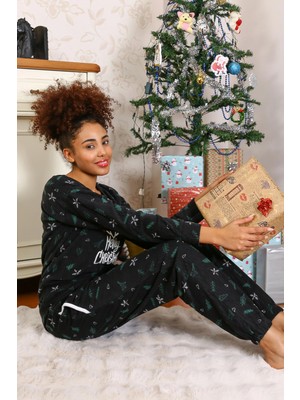 Merry Christmas  Polar Kadın Pijama Takımı Siyah