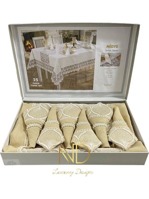 Mbb E-Ticaret 25 Parça Masa Örtüsü Seti Midye Cappuccino