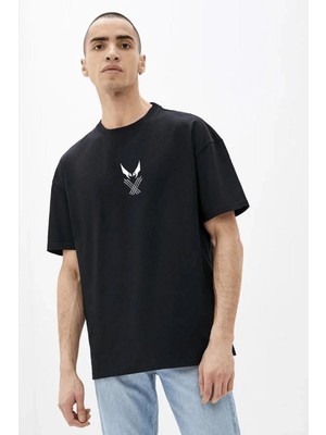 Mbb E-Ticaret Erkek Baskılı T-Shirt Kısa Kol Bisiklet Yaka Rahat Kalıp Tişört - Siyah