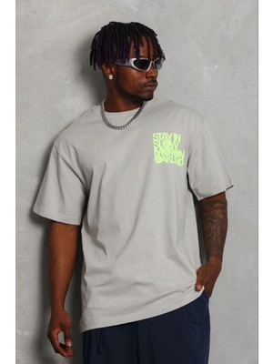 Mbb E-Ticaret Erkek Baskılı T-Shirt Kısa Kol Bisiklet Yaka Regular Fit Tişört - Gri