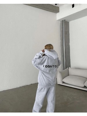 Mbb E-Ticaret Kadın Nakış Işlemeli 3 Iplik Pamuklu Sweat Alt-Üst Takım- Gri