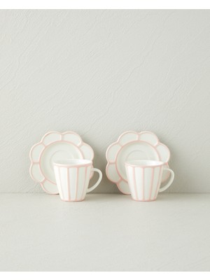 English Home Soft Cloud Stoneware 4 Parça 2 Kişilik Kahve Fincan Takımı 70 ml Açık Pembe
