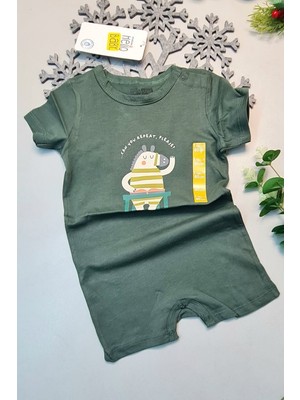 Mbb E-Ticaret Yazlık %100 Pamuk Haki Yeşil Kısa Kol Çıtçıtlı Bebek Tulum Hellobaby Ebebek Badi 1 Adet