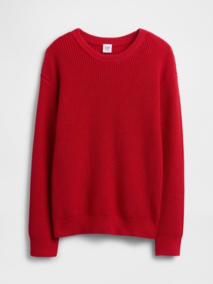 Gap Erkek Çocuk Kırmızı Relaxed Shaker-Stitch Crewneck Kazak