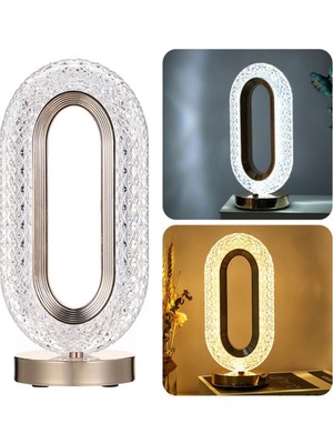 Mbb E-Ticaret Buffer® Oval Model USB Şarjlı Dokunmatik 3 Farklı Işık Modlu Masa Üstü Kristal Akrilik Lamba LED