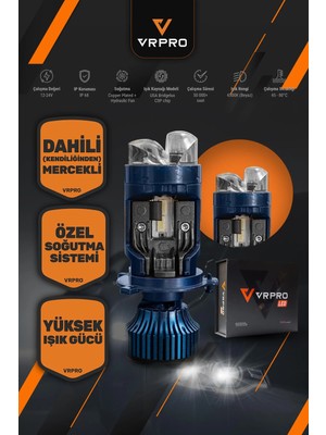 Mbb E-Ticaret H4 Platinum Mercekli LED Far Ampulü 12V Çift Fazlı Uzun Kısa Fanlı Beyaz Işık