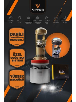 Mbb E-Ticaret Slim Mercekli H7 LED Far Ampulü 40W 12V Fanlı Vr Pro H7 LED Xenon Beyaz Işık