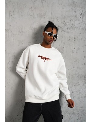 Mbb E-Ticaret Erkek 3 Iplik Pamuklu Bisiklet Yaka Gangster Baskılı Sweatshirt - Beyaz