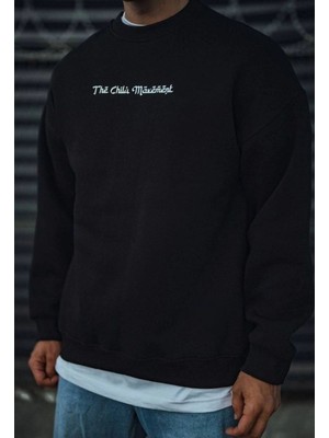 Mbb E-Ticaret Erkek 3 Iplik Pamuklu Bisiklet Yaka Baskılı Sweatshirt - Siyah