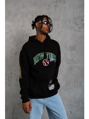 Mbb E-Ticaret Erkek 3 Iplik Pamuklu Kapüşonlu Baskılı Cepli Oversize Sweatshirt Hoodie - Siyah